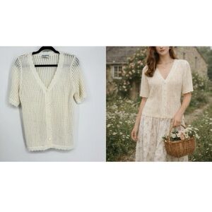 Princess Polly Crochet Cottagecore Scallop Button Short Sleeve Size 2 NWOT